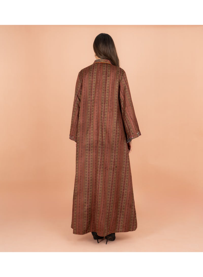 IKKXA Colorful Embroidery Soild Winter Jalabiya IK1069 Orange - Image 4