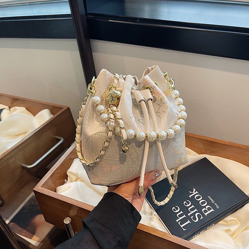 Hand Carrying Pearl Bucket Bag Women'S Style Chinese Style National Style Embroidered Shoulder Bag Niche Simple Crossbody Bag - Image 5