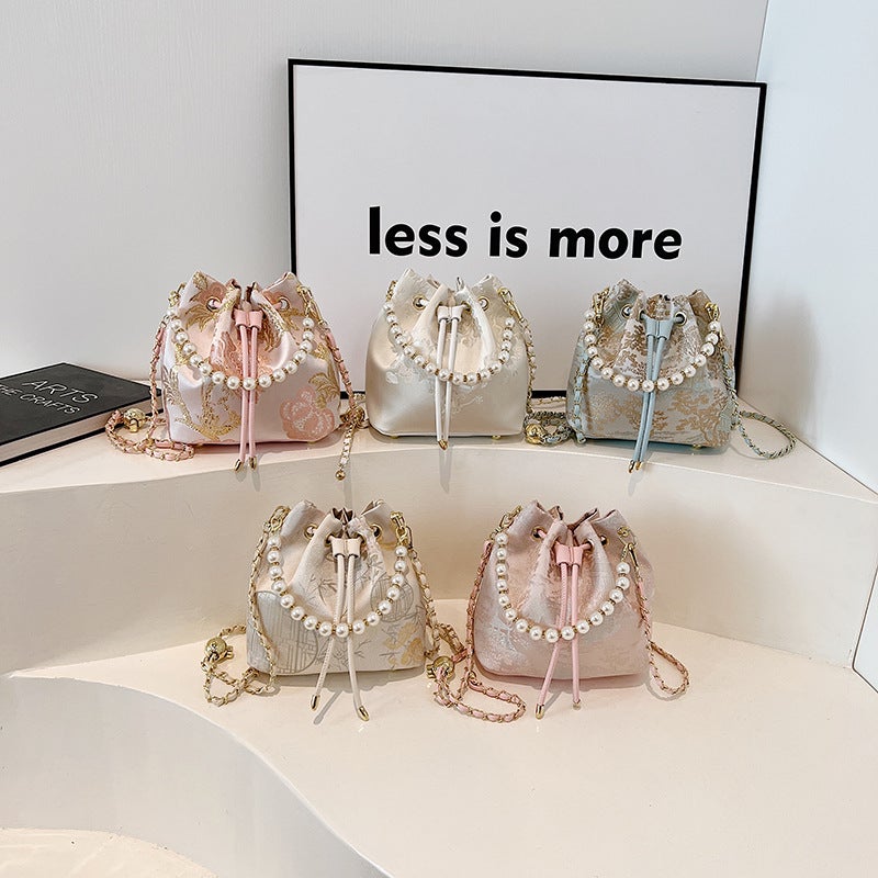 Hand Carrying Pearl Bucket Bag Women'S Style Chinese Style National Style Embroidered Shoulder Bag Niche Simple Crossbody Bag - Image 3