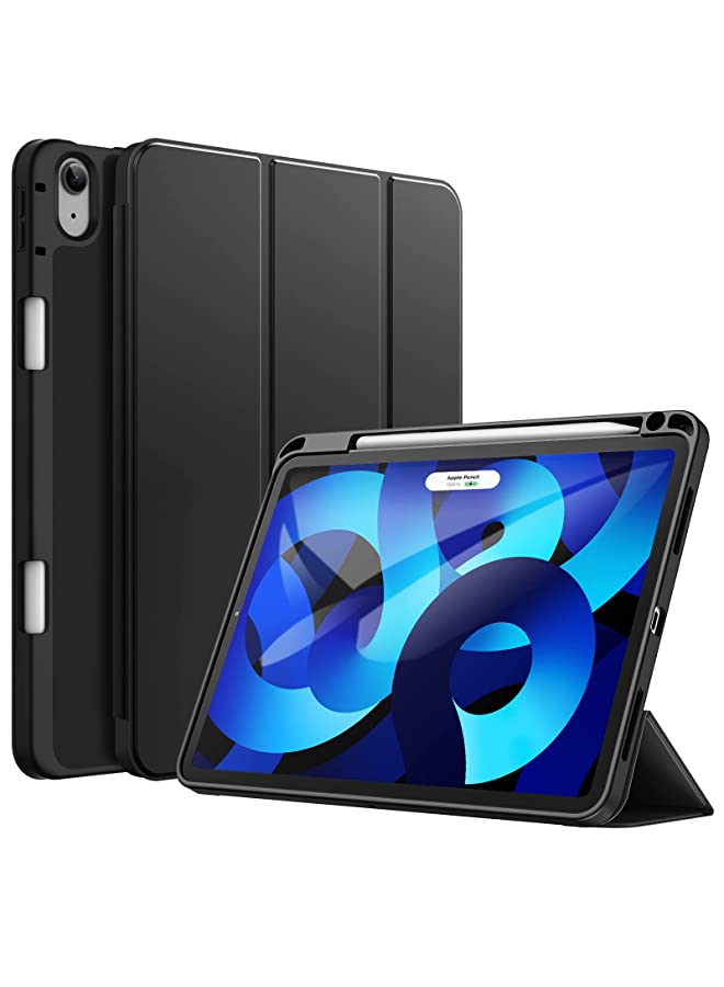 Jetech Case for iPad Air 5/4 (2022/2020 5th/4th Generation 10.9-Inch) with Pencil Holder, Support 2nd Pencil Charging, Slim Tablet Cover with Soft TPU Back, Auto Wake/Sleep (Black) - Image 1