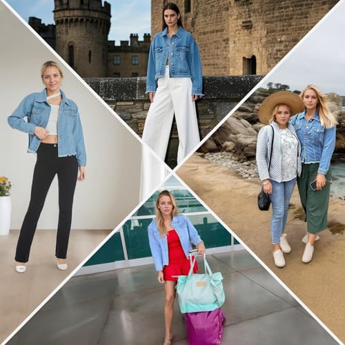 LONGBIDA Women's Jean Jacket Frayed Washed Button Up Cropped Denim Jacket With Pockets (Light Blue, XX-Large, xx_l) - Image 5