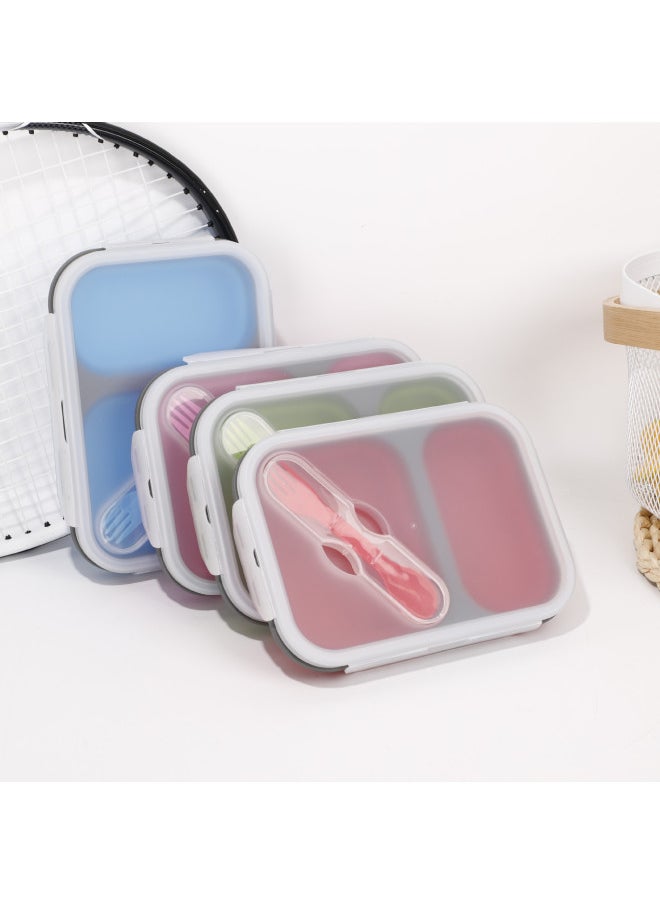 Generic - Creative Double Lattice Silicone Folding Lunch Box Retractable Folding Lunch Box With Fork Picnic Lunch Box Refrigerator Preservation Box-Specifications:Silica Gel Double Cell (600ml +300ml)-Color:Red - Image 1
