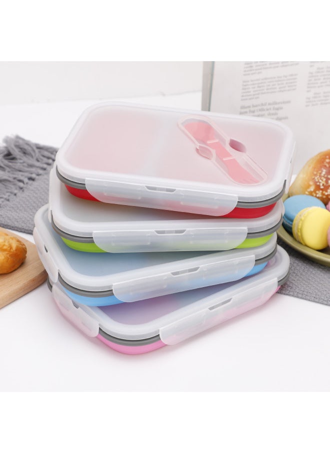 Generic - Creative Double Lattice Silicone Folding Lunch Box Retractable Folding Lunch Box With Fork Picnic Lunch Box Refrigerator Preservation Box-Specifications:Silica Gel Double Cell (600ml +300ml)-Color:Red - Image 1
