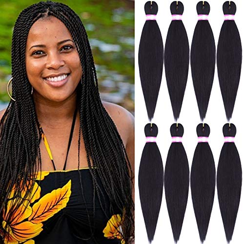 Dorsanee Black Braiding Hair Pre Stretched 20 Inch 8 Packs Braiding Hair Extensions for Crochet Box Braids Twists Locs Hair Itch Free Soft Yaki Texture Hot Water Setting 20inch1