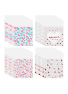 Excefore 400 Pcs Cookie Bags Hearts Cellophane Treat Bags Clear Self-adhesive Candy Bags for Holiday Party Gift Decoration Supplies, 3.94 x 3.94 Inches,  4 Styles  - Image 1