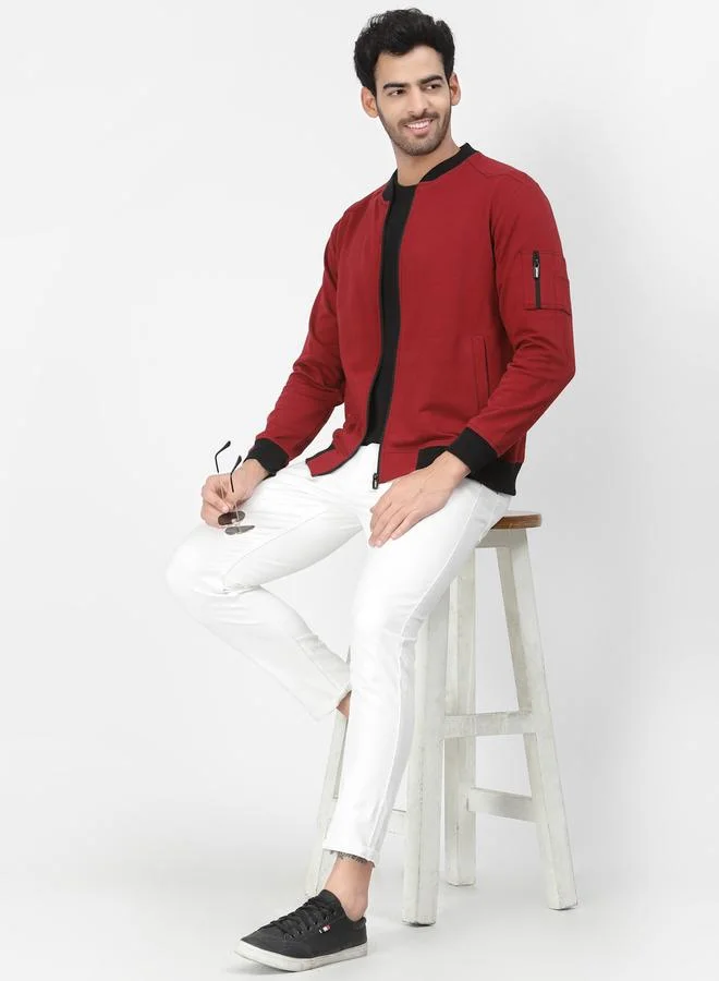 PAUSE Men Maroon Regular Fit Contrast Trim Jacket