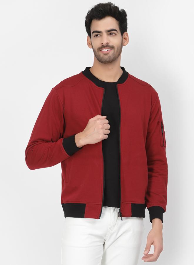 PAUSE Men Maroon Regular Fit Contrast Trim Jacket - Image 1