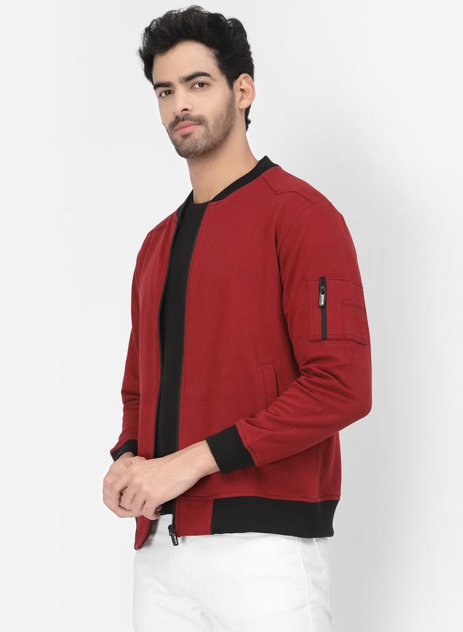 PAUSE Men Maroon Regular Fit Contrast Trim Jacket - Image 3
