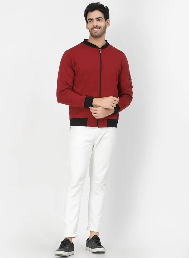 Pause  Men Maroon Regular Fit Contrast Trim Jacket for Men | Best Price UAE