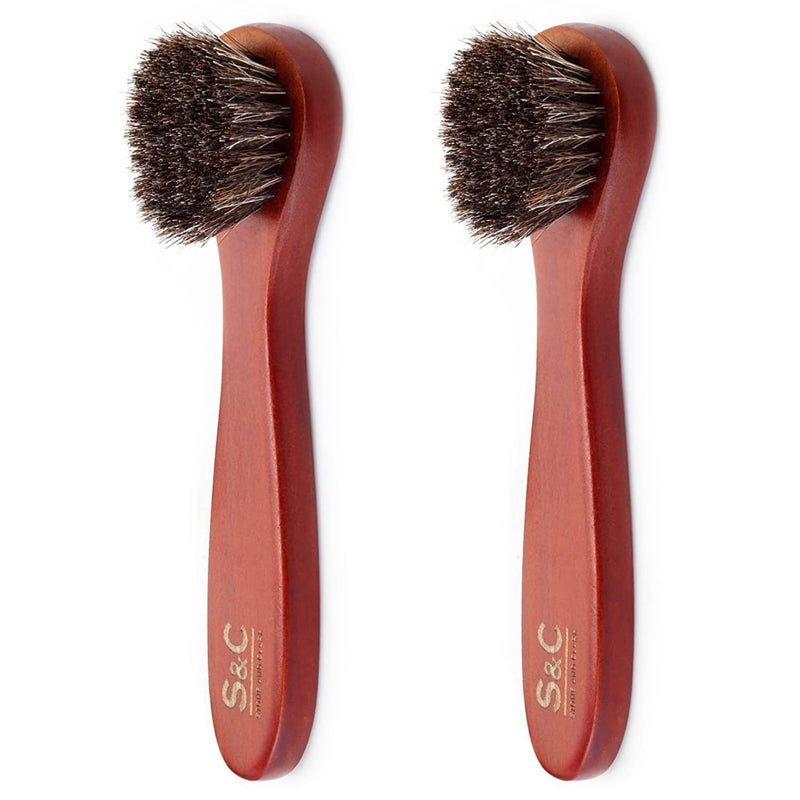 Stone and Clark Premium Shoe Polish Brush Set  Horse Hair Brushes Shoe Polish Applicator for Leather Footwear  Shoe Brushes for Cream  Polish  Made of White Horse Hair  Lotus Wood Handle 