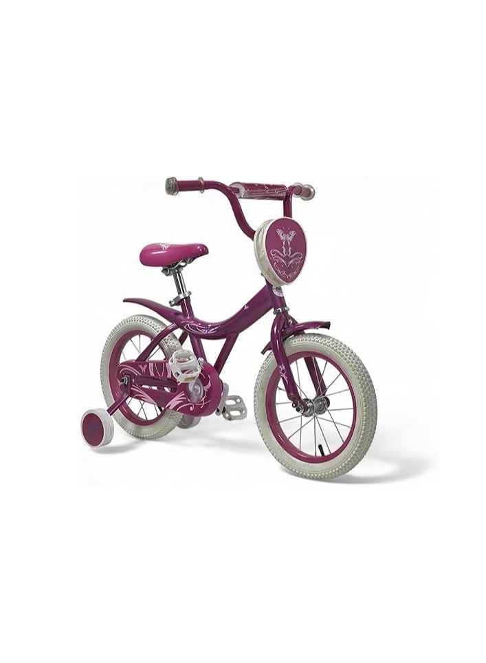 AL BADER Freestyle Kids Bike 16 Inch Bicycle for Girls Ages 7-10 Years, Purple Color, With Training Wheels, White Air Tires, With Small Bag, Hand & Foot Brakes - Image 1