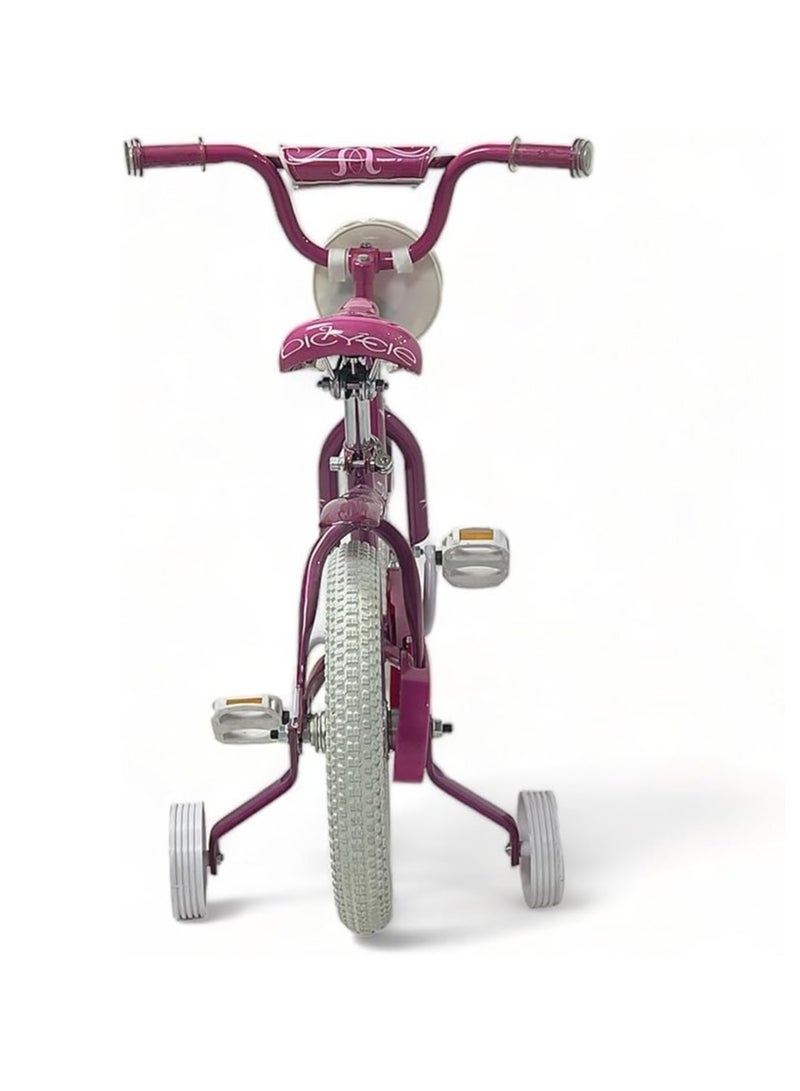 AL BADER Freestyle Kids Bike 16 Inch Bicycle for Girls Ages 7-10 Years, Purple Color, With Training Wheels, White Air Tires, With Small Bag, Hand & Foot Brakes - Image 3