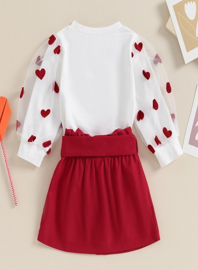 BHMAWSRT Baby Girls Clothes Heart Print Long Sleeve Sweatshirt +Wine Red Skirt Cutest Valentines Outfit (Red, 2-3T) - Image 3