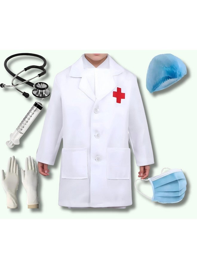 Cotton Fancy Dress World Kids Community Helpers Doctor'S & Nurse'S Coat|Costumes For Boys & Girls (Doctor Coat Set, 3-4 Years), White  - Image 1