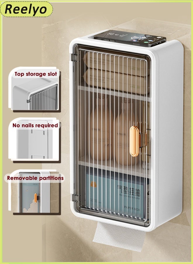 Reelyo 1/2PCS Wall Mounted Tissue Box Tissue Dispenser Perforation-Free Sheet Holder, Large Capacity Clear Tissue Storage for Bathroom Kitchen Living Room Bedroom Office or Wall Mounted Creative Ins Style Tissue Box，36.5*10.9*20CM，Black - Image 1