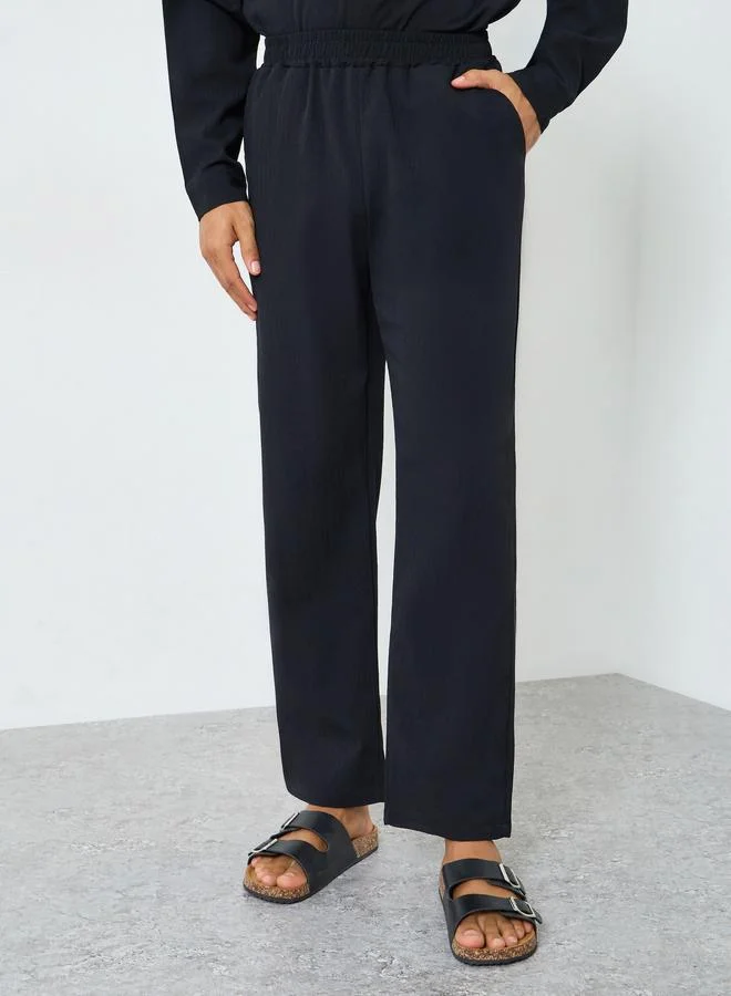 Take Two Black Men Textured Stand Collar Shirt and Pants Co-Ords for Men | Best Price UAE