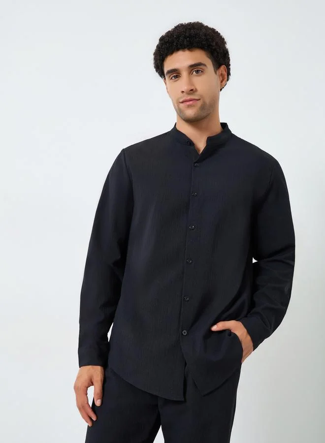 Take Two Men Textured Stand Collar Shirt and Pants Co-Ords