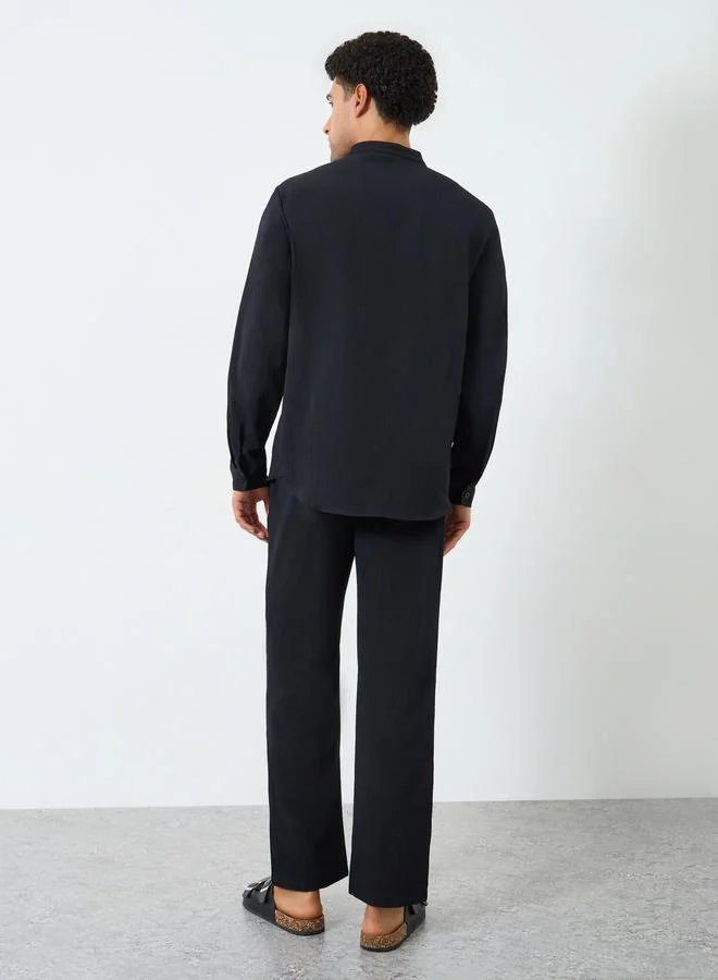 Take Two Black Men Textured Stand Collar Shirt and Pants Co-Ords for Men | Best Price UAE