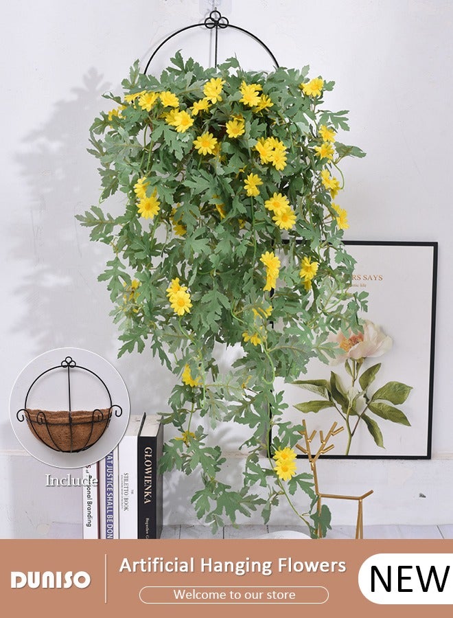 DUNISO زهور حرير صناعية من اللبلاب، نبات لبلاب صناعي مع سلة حديدية معلقة، زهرة لبلاب صناعية معلقة لتزيين الحديقة الداخلية والخارجية، فناء، حديقة، عشب - Image 1