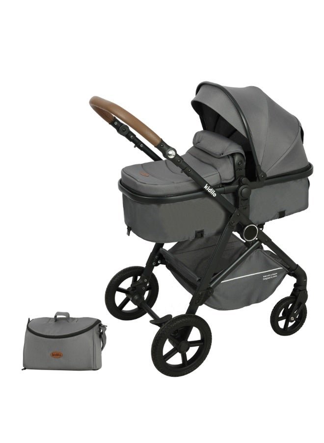 Kidilo 3-In-1 Baby Stroller, Multifunctional Newborn Travel Cabin, One-Hand Folding Baby Stroller For Infants, Toddler High Landscape Stroller with Rubber Wheels, Dinner Plate, Cooling Mat, Mosquito Net and Other Accessories - Image 1