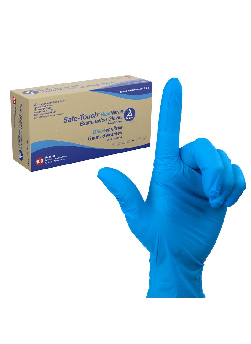 Dynarex Dynarex SafeTouch Disposable Nitrile Exam Gloves PowderFree LatexFree Touchscreen Friendly  Used by Professionals Blue Medium 1 Box of 100 SafeTouch Disposable Nitrile Exam Gloves 