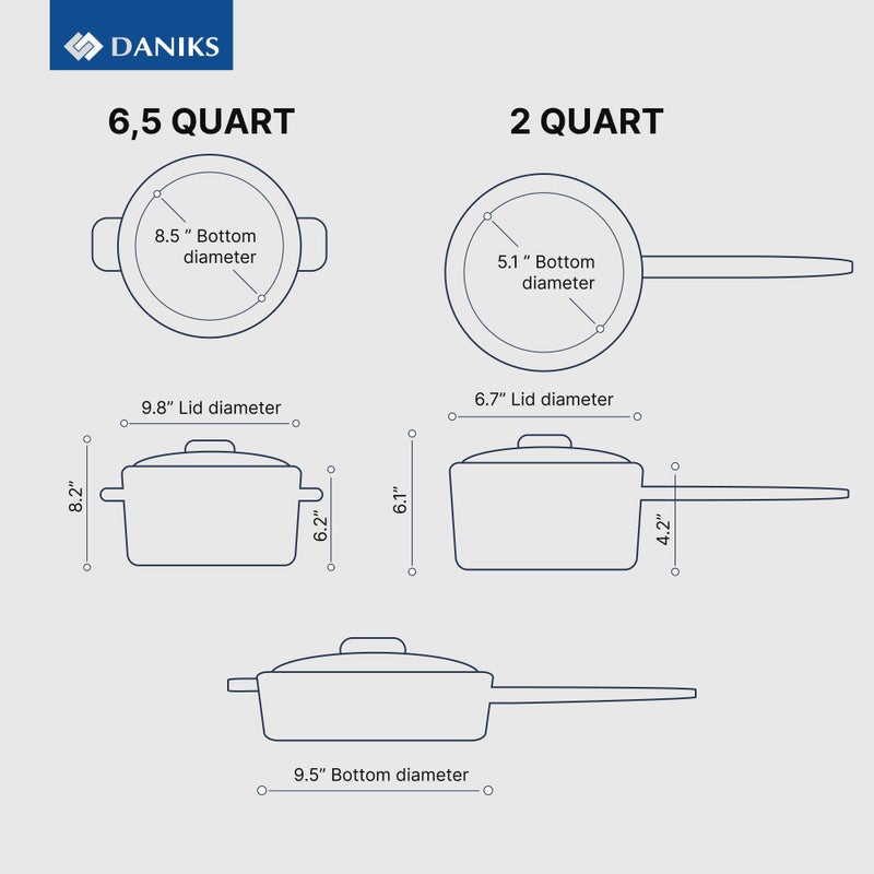 Daniks Classic 12-Piece Stainless Steel Cookware Set with Glass Lids, Includes Saucepan and Frying Pan with Lid, Tri-Ply Bases for Even Heating, Induction Compatible, Dishwasher Safe - Image 5
