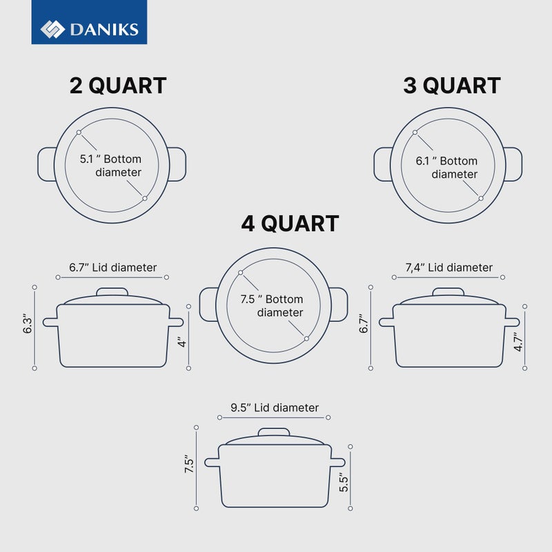 Daniks Classic 12-Piece Stainless Steel Cookware Set with Glass Lids, Includes Saucepan and Frying Pan with Lid, Tri-Ply Bases for Even Heating, Induction Compatible, Dishwasher Safe - Image 4