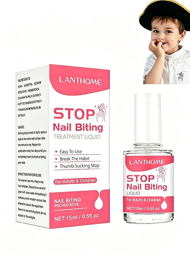 Lanthome Stop Nail Biting for Adults & Kids 15ml, Clear Stop Repair Varnish, Natural Thumb Sucking Pain Relief, Simple Application for Bite Prevention - Image 1