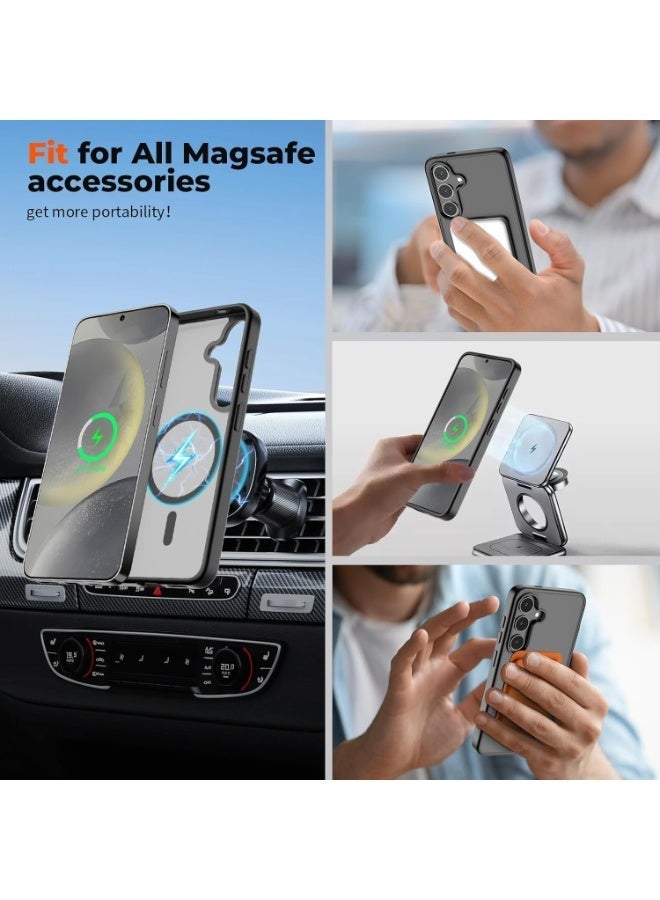 جراب سامسونج جالاكسي S25 مغناطيسي بلون أسود مطفي، غطاء هاتف S25 متوافق مع خاصية ماج سيف، شفاف بلمسة مطفية مقاوم للصدمات والخدوش، نحيف وخفيف الوزن بحماية عسكرية (أسود مطفي) - Image 3