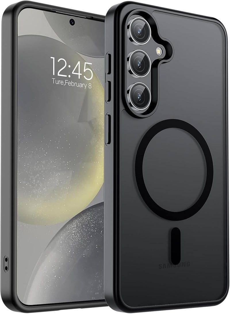 جراب سامسونج جالاكسي S25 مغناطيسي بلون أسود مطفي، غطاء هاتف S25 متوافق مع خاصية ماج سيف، شفاف بلمسة مطفية مقاوم للصدمات والخدوش، نحيف وخفيف الوزن بحماية عسكرية (أسود مطفي) - Image 1