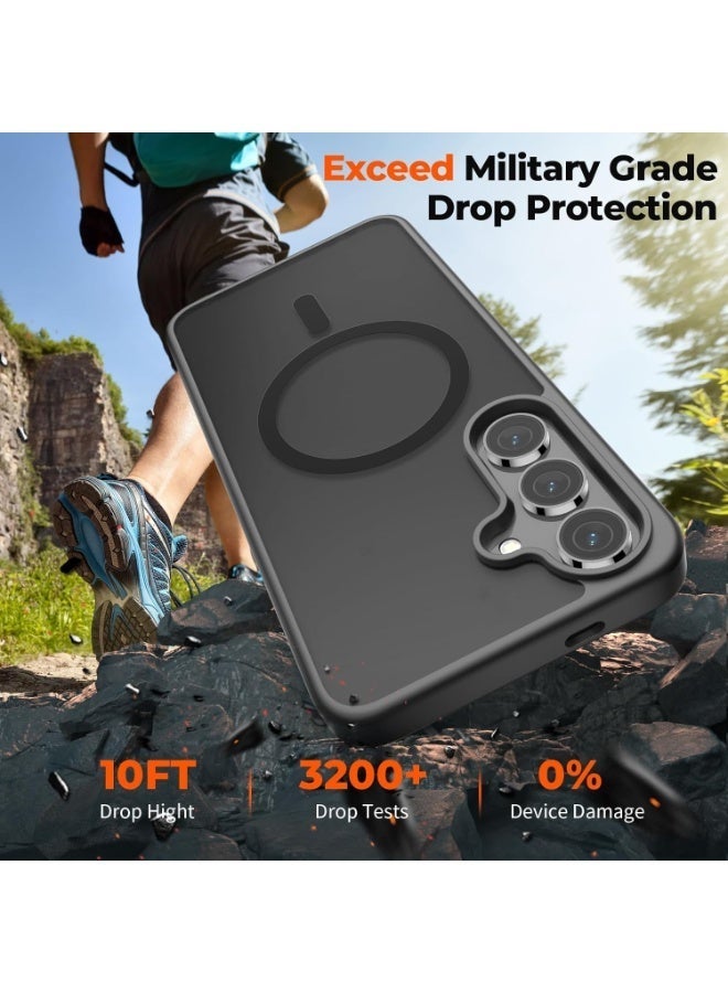 جراب سامسونج جالاكسي S25 مغناطيسي بلون أسود مطفي، غطاء هاتف S25 متوافق مع خاصية ماج سيف، شفاف بلمسة مطفية مقاوم للصدمات والخدوش، نحيف وخفيف الوزن بحماية عسكرية (أسود مطفي) - Image 4