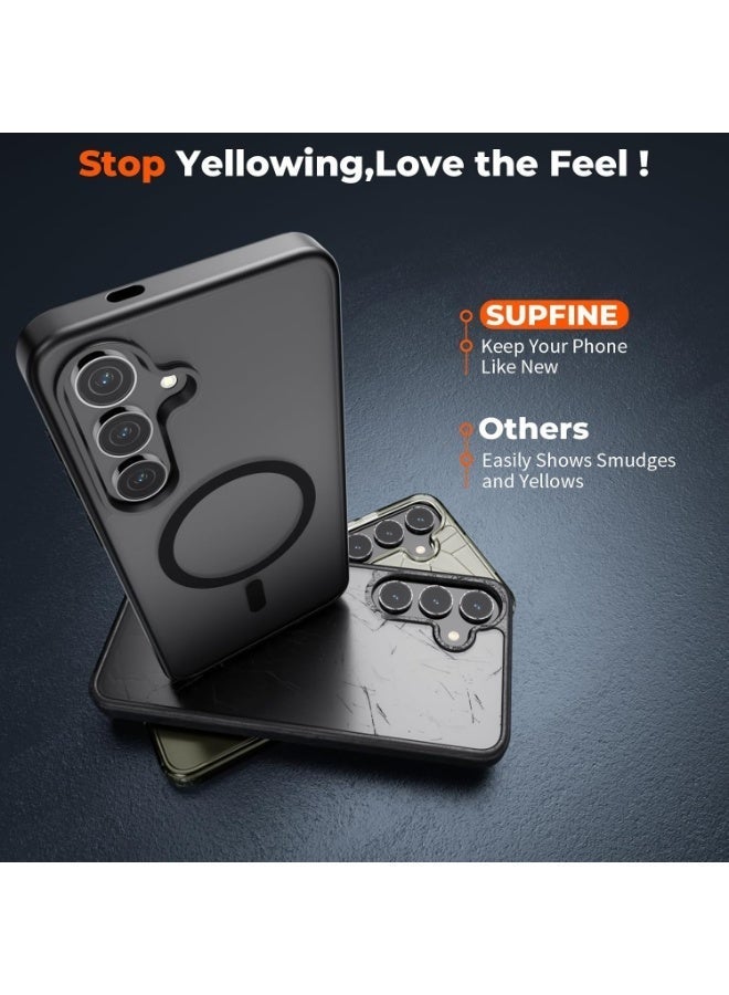 جراب سامسونج جالاكسي S25 مغناطيسي بلون أسود مطفي، غطاء هاتف S25 متوافق مع خاصية ماج سيف، شفاف بلمسة مطفية مقاوم للصدمات والخدوش، نحيف وخفيف الوزن بحماية عسكرية (أسود مطفي) - Image 5