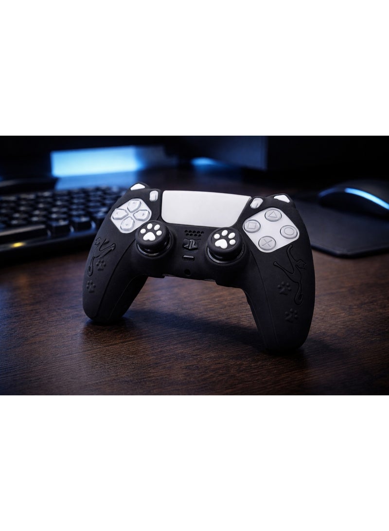 جراب PS5 أسود تصميم قطة مع أغطية أنالوج - Image 4