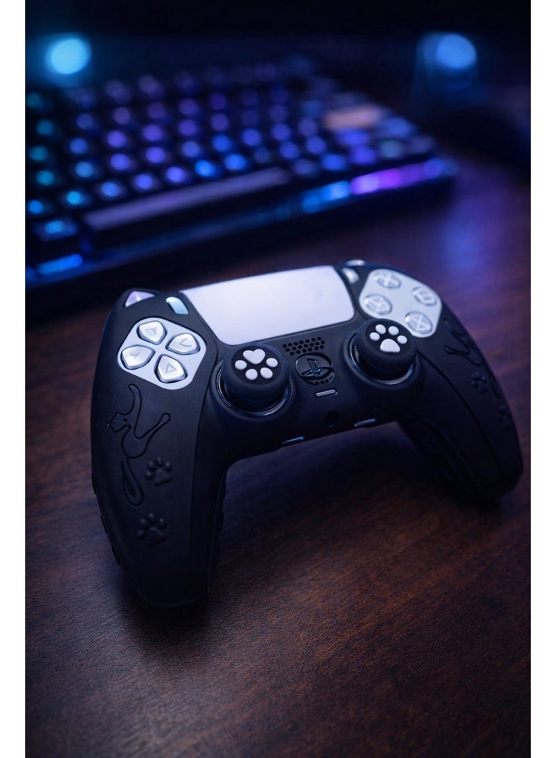 جراب PS5 أسود تصميم قطة مع أغطية أنالوج - Image 3