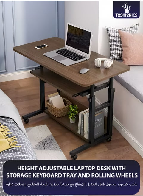 Adjustable Laptop Desk Office Home Computer End Table For Bedroom Living Room Writing Study Gaming Sofa Side Stand with Bottom Storage Rack And Keyboard Tray Overbed Couch Snack Lazy Table 60x40cm