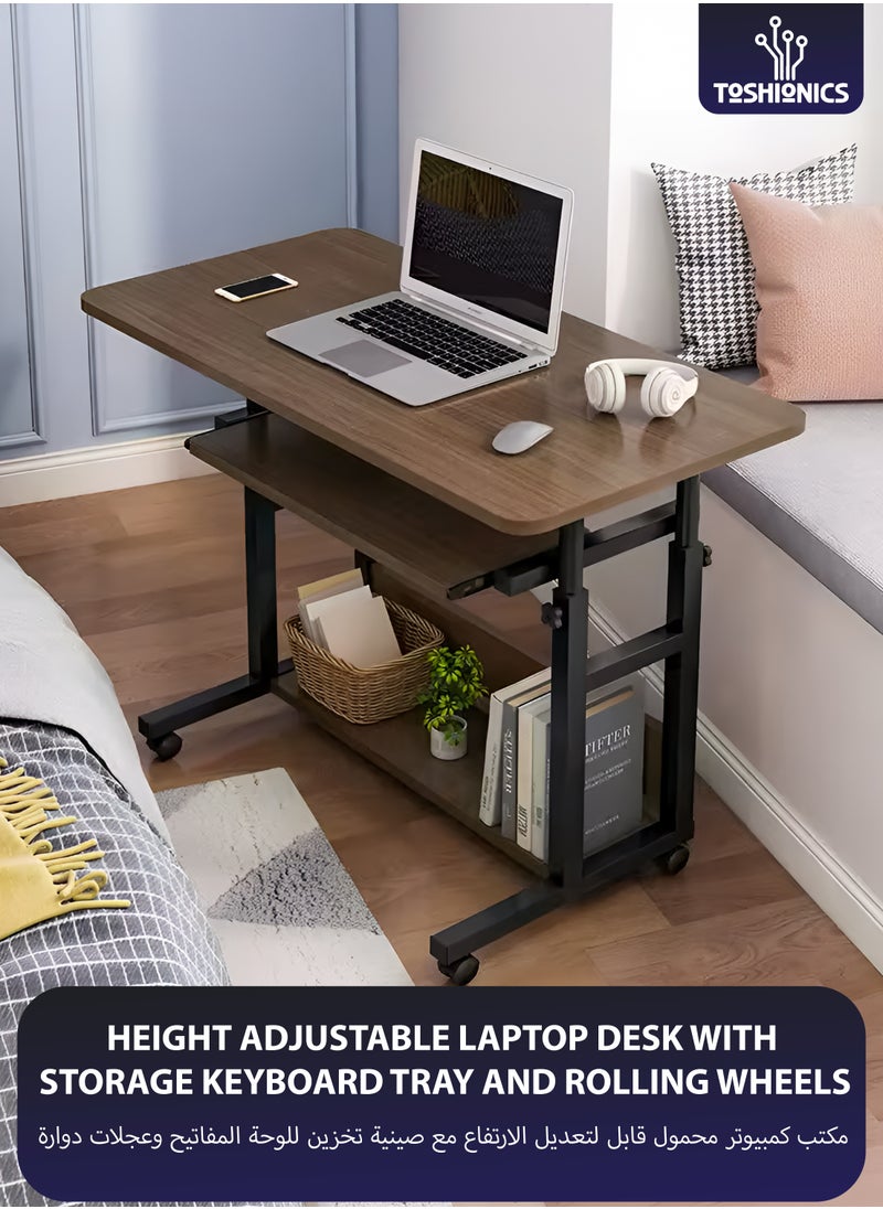 Toshionics Adjustable Laptop Desk Office Home Computer End Table For Bedroom Living Room Writing Study Gaming Sofa Side Stand with Bottom Storage Rack And Keyboard Tray Overbed Couch Snack Lazy Table 60x40cm  - Image 1