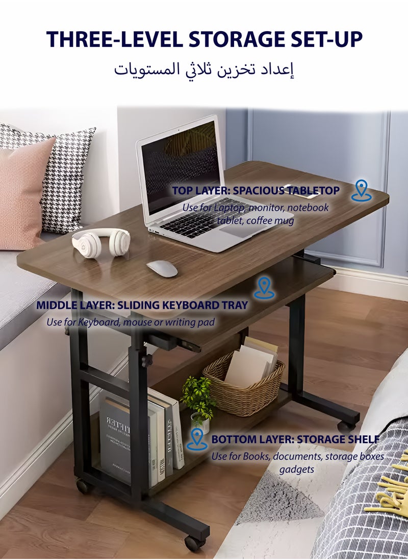 Toshionics Adjustable Laptop Desk Office Home Computer End Table For Bedroom Living Room Writing Study Gaming Sofa Side Stand with Bottom Storage Rack And Keyboard Tray Overbed Couch Snack Lazy Table 60x40cm  - Image 2