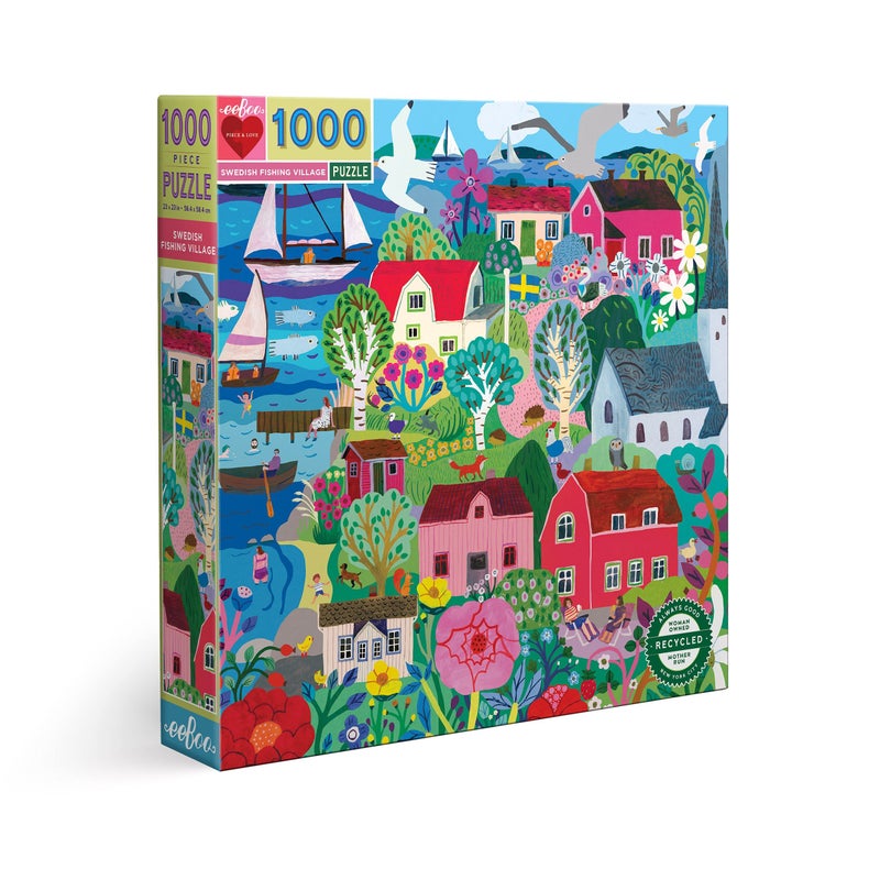 eeBoo 1000 Piece Puzzle Swedish Fishing Village Jigsaw Puzzle for Adults Square 23 x 23 Made with Recycled Board VegetableBased Ink - Image 2