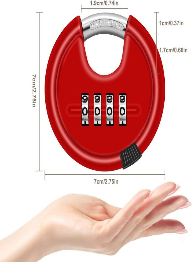 GION Combination Disc Padlock with Hardened Steel Shackle, Keyless Heavy Duty 4 Digit Lock for Outdoor Sheds Fence, Gate Hasps, Storage Unit, School Gym Locker (1Pcs) (Red) - Image 2