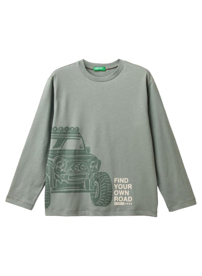 بينيتون تيشيرت أولاد مطبوع بأكمام طويلة - Image 1