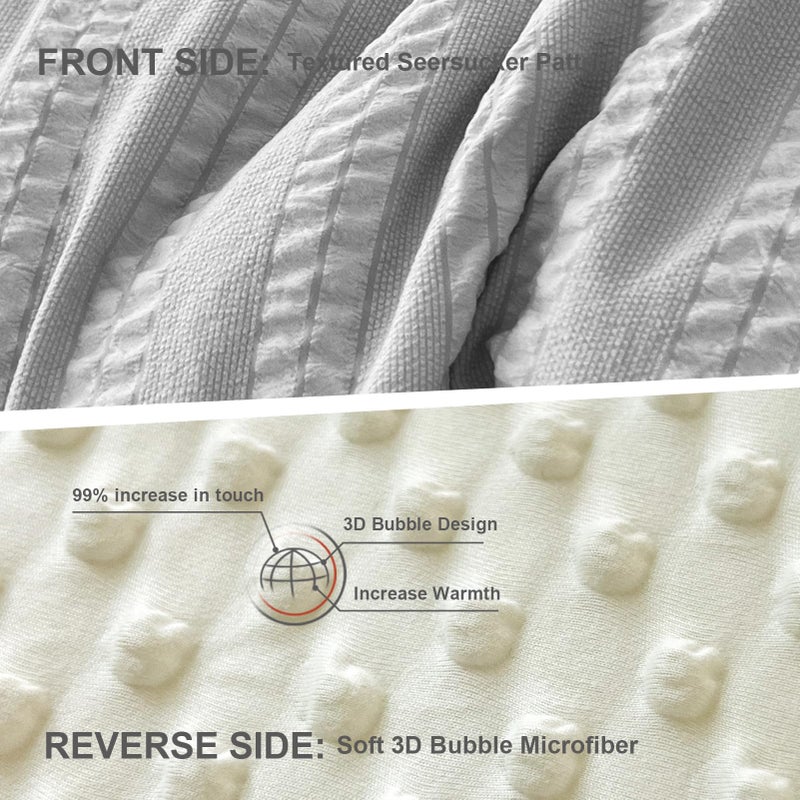 tohrisa Boho Comforter Set Full Size Striped Pleats Bohemian Seersucker Bedding Set All Season Soft Cozy 3 Pieces Quilt with 2 Pillowcases(80"X90" Grey) - Image 3