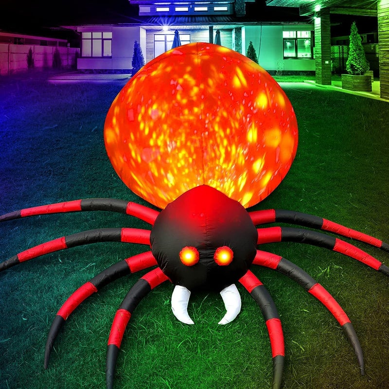 10FT Halloween Inflatables Spider Outdoor Decoration for Yard Giant Blow Up Crawling Spider with LED Rotating Flame Large Spider Prop for Halloween Party Garden Lawn Patio Outside House Window Decor