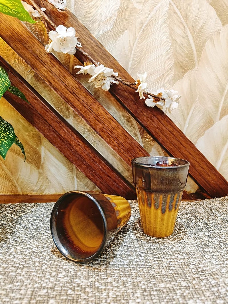 Caffeine Ceramic Handmade Golden Studio kulhad Cup Set of 2 - Image 1