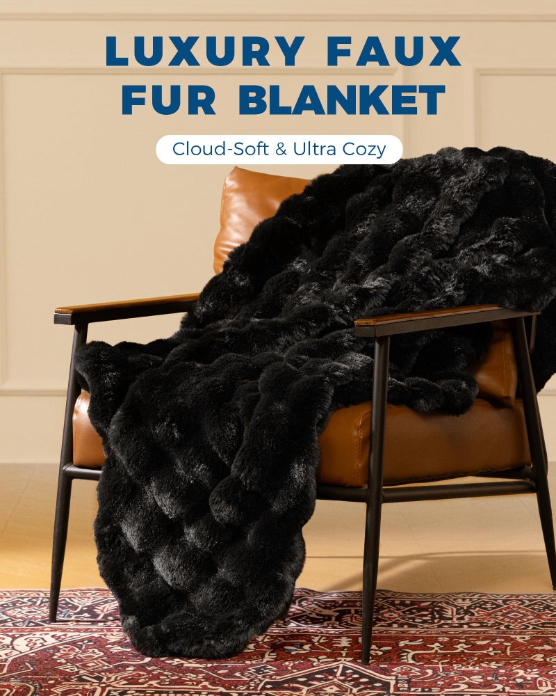 blunique Ultra Soft Cozy Faux Fur Throw Blanket, Fuzzy Plush Thick Bubble Blanket, Luxury Fluffy Blanket for Couch, Sofa, Bedroom, and Living Room, 50x60 Inches, Black - Image 4