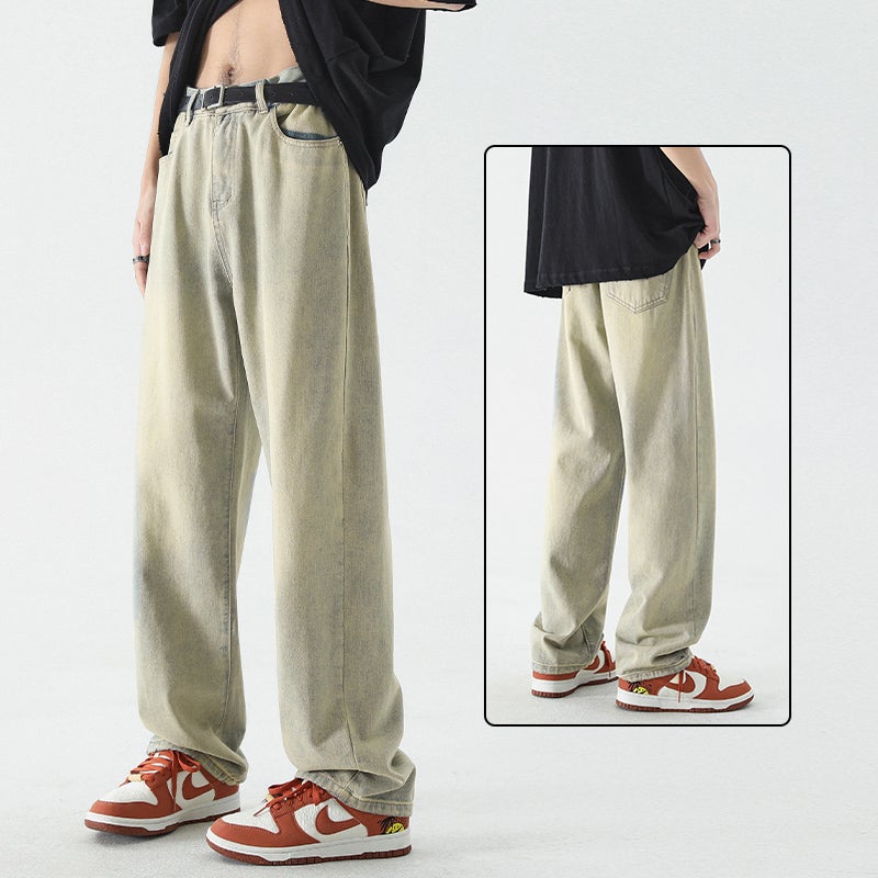 Jeans Men'S Loose Straight Light Blue Wide-Leg Long Pants Boys' Tethered Men'S Pants - Image 1