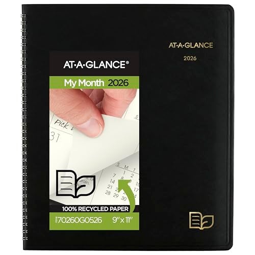 AT-A-GLANCE 2026 Planner, Monthly, 9" x 11", Large, Recycled, Black (70260G0526) - Image 1