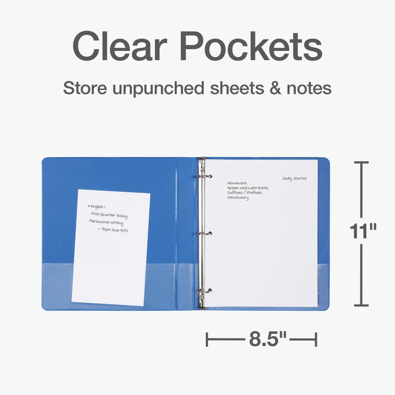 Oxford 1 Inch Binder, Durable 3 Ring 1 Inch with View Cover, XtraLife Hinge, Non-Stick PVC-Free, Blue, 225-Sheet Capacity, Single Binder (1017670) - Image 3