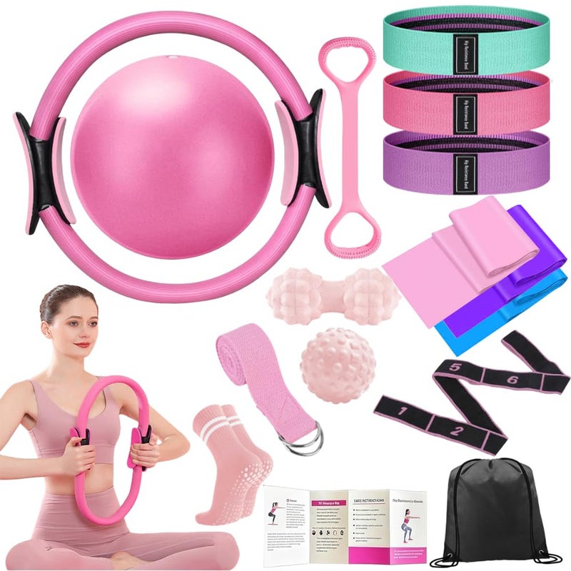 ENERACES Pilates Ring Set for Women - Home Workout Equipment with 14'' Magic Circle, Ball & 6 Resistance Bands | Complete Pilates Kit for Core, Strength, Gift for Pilates and Yoga Trainer - Image 1