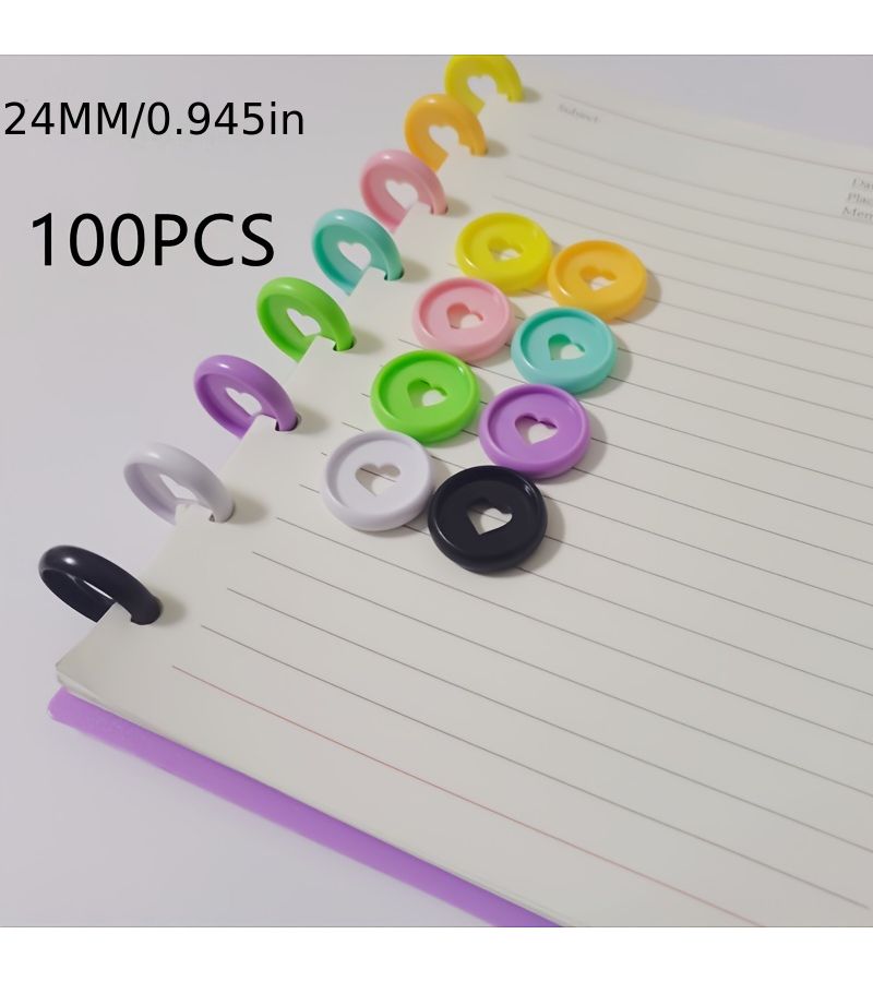 White 24MM 100pcs Plastic Heart Shaped Binding Rings For Spiral Noteboooks Mushroom Holes T Shaped Discs Binding Cds - Image 1