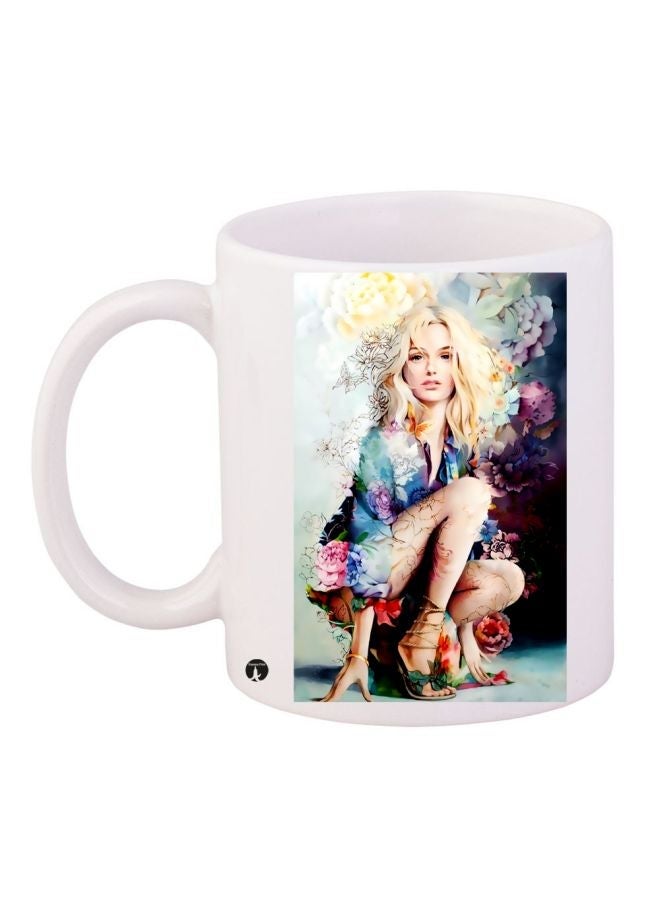 RYN Girl Printed Coffee Mug White/Beige/Blue 11ounce